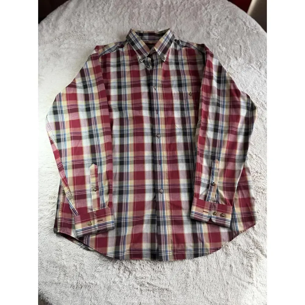 Roundtree & Yorke Men's Wrinkle-Free Plaid Button-Down Shirt‎ Size Large